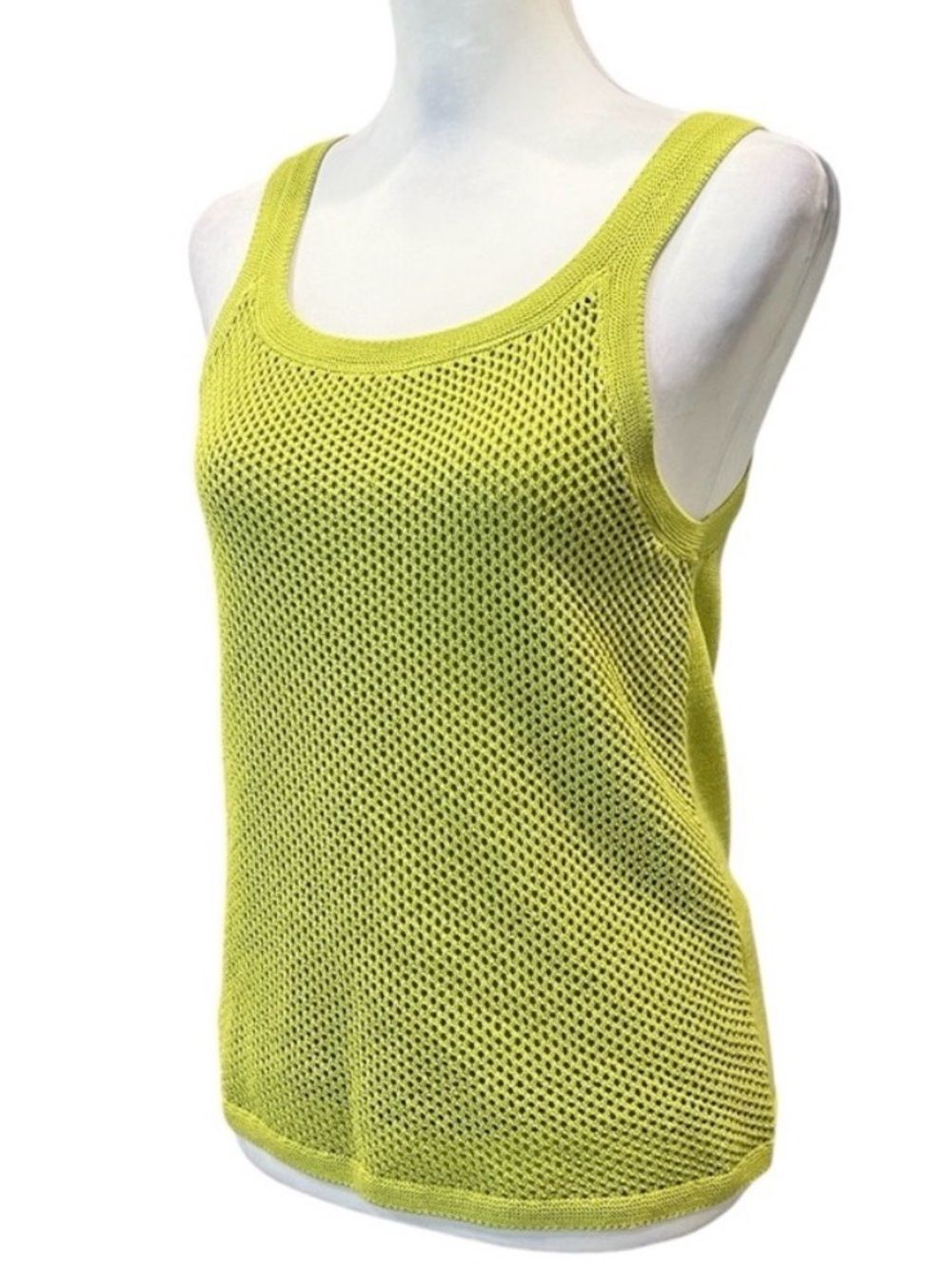 NIC+ZOE Mesh Stitch Sweater Tank Scoop Neck Sleeveless Grasshopper Green S NEW